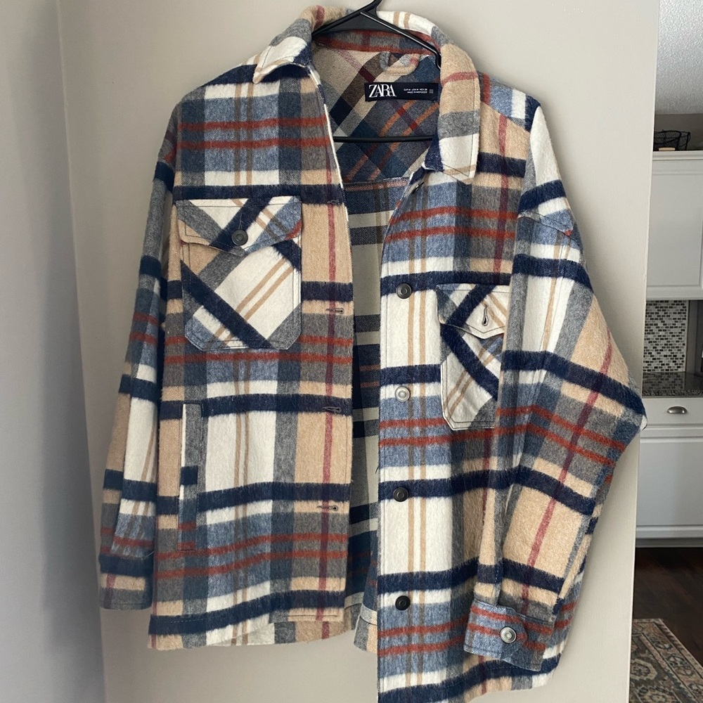 Zara Plaid Jacket in Blue, Red, and Cream